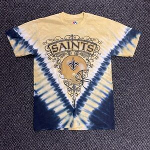 Majestic New Orleans Saints Tie-Dye Gold and Black Short Sleeve Tee